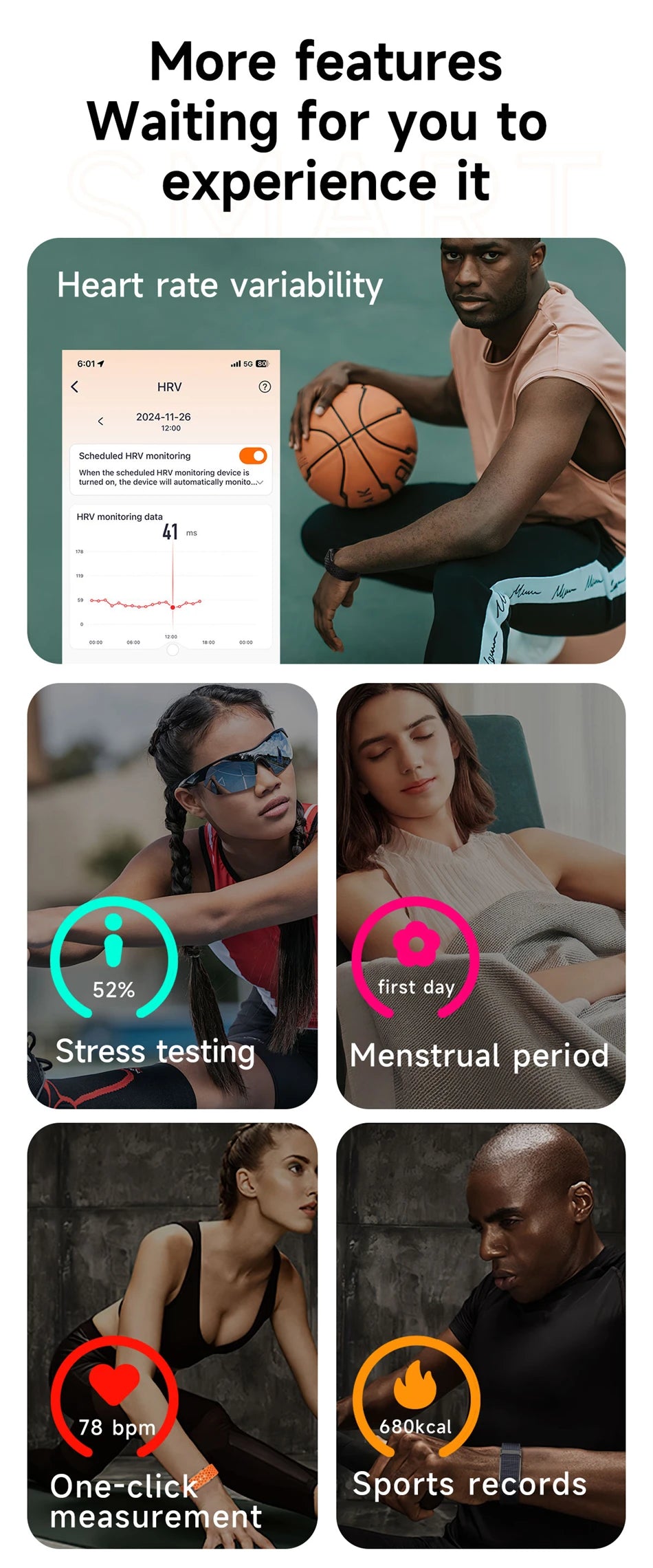 New AI Health Analysis Smart Watch Sport Band Fitness Tracker Heart Rate Blood Pressure HRV Monitor Call Reminder Smart Bracelet