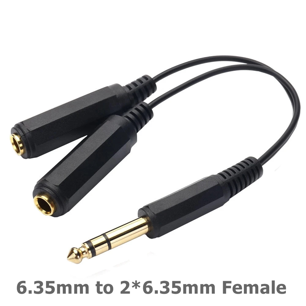 6.35 Mm Male To 2 6.35 Mm 3.5mm Female Adapter Cable 1/4 6.35mm Plug To Dual 6.35mm 3.5 mm Jack Y Splitter Stereo Audio Cord 0.2