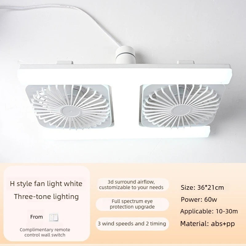 3000K-6000K E27 Ceiling Fan Light with Remote Control Dimming Speed Control Dual Head Fan for Air Circulation Silent Fan Light
