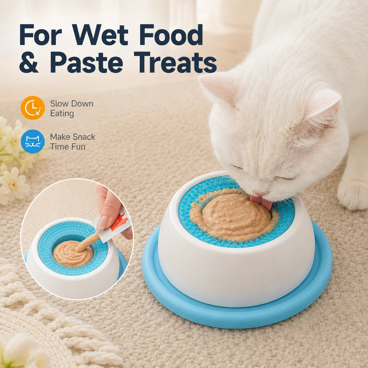 Pet Lick Plate Slow Feeder Bowl for Cats Small Dogs Rotating Ball Treat Toy Anti Slip Licking Mat for Wet Food