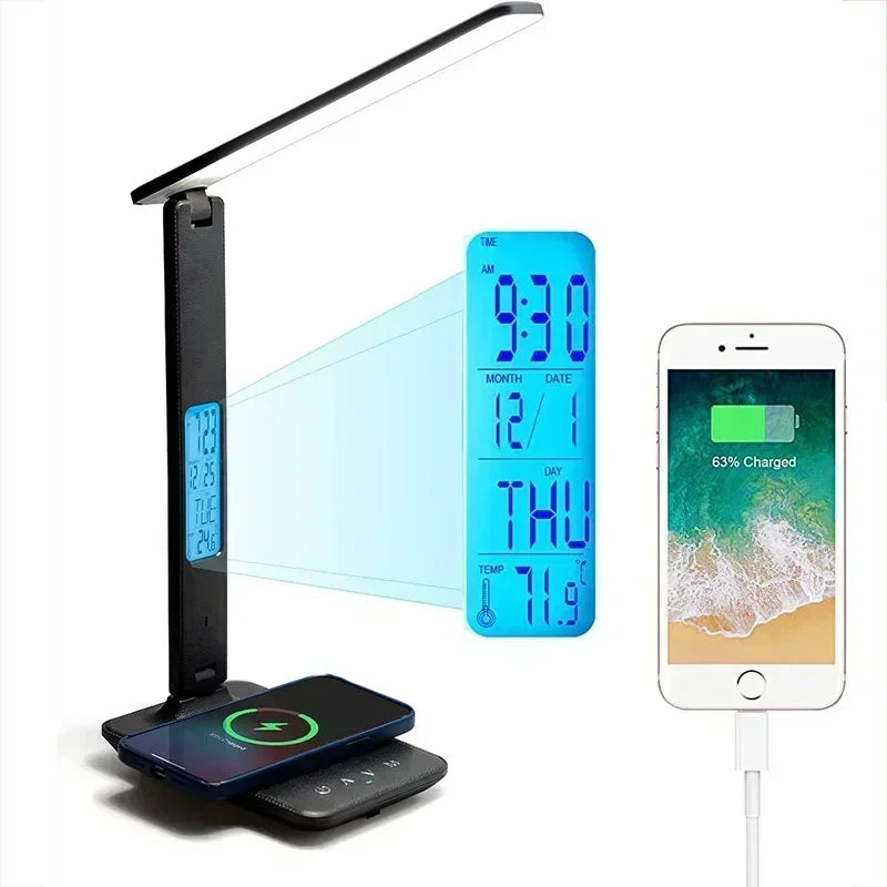 LED Desk Lamp with Wireless Charger USB Charging Port Adjustable Foldable Table Lamp Dimmable Lighting Office Lamp Adapter