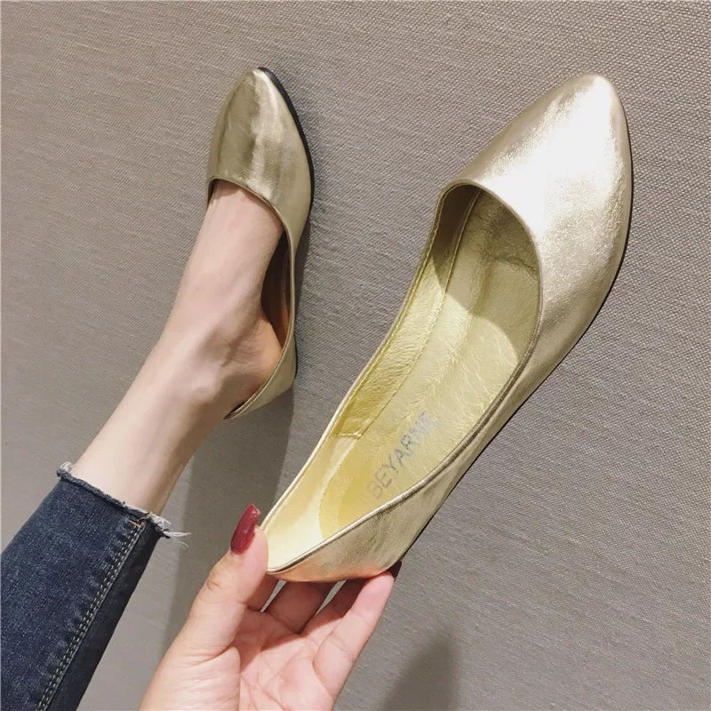 Women's Shoes Bright Surface Soft Leather Comfortable Flat Shoes Pointed Solid Color Shallow Mouth Single Shoe Zapatos Mujer