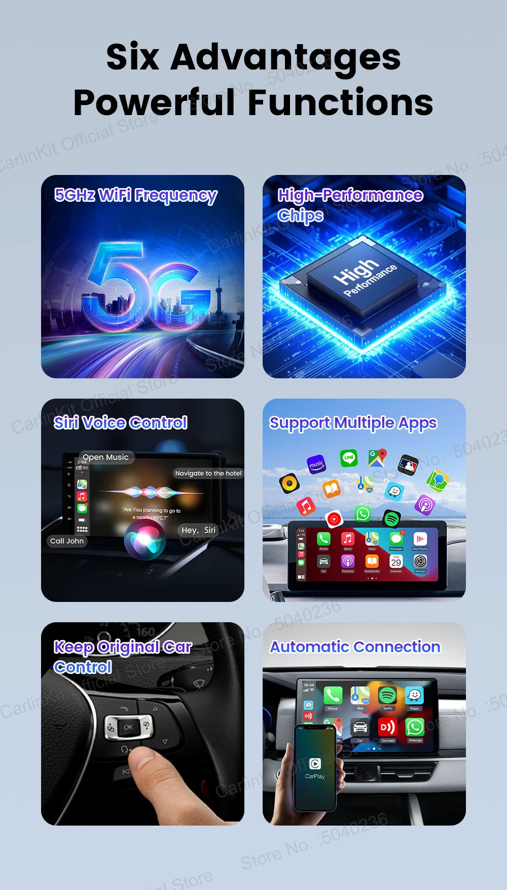 CarlinKit Mini 5 CarPlay Wireless USB Dongle Plug &Play Split Screen Wired To Wireless Adapter For Benz Kia Volvo Mazda MG Ford