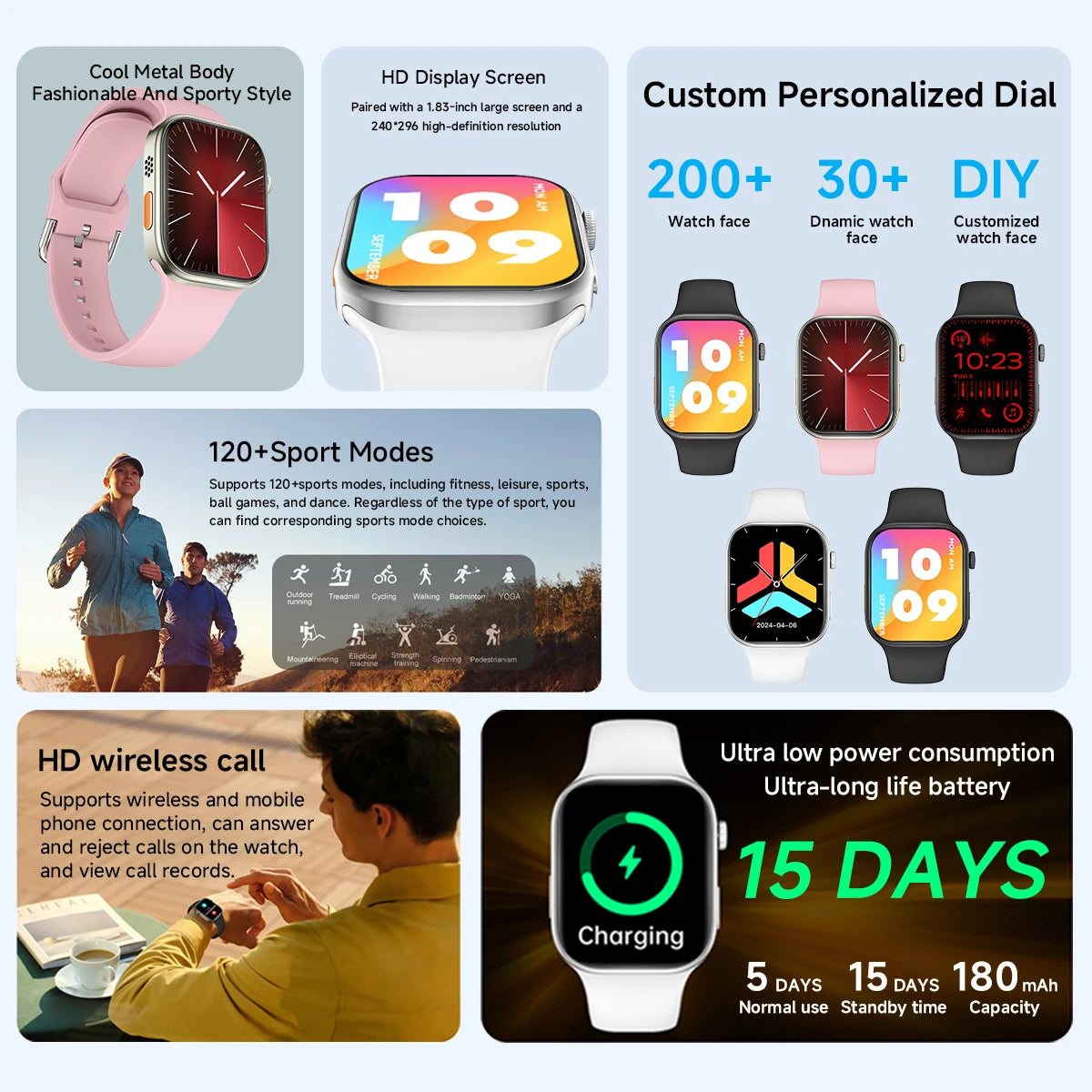 2025 Smart Watch 1.83" HD Screen Bluetooth Call Heart Rate Monitoring 120+ Sports Modes Waterproof for Men Woman Smartwatch Gift