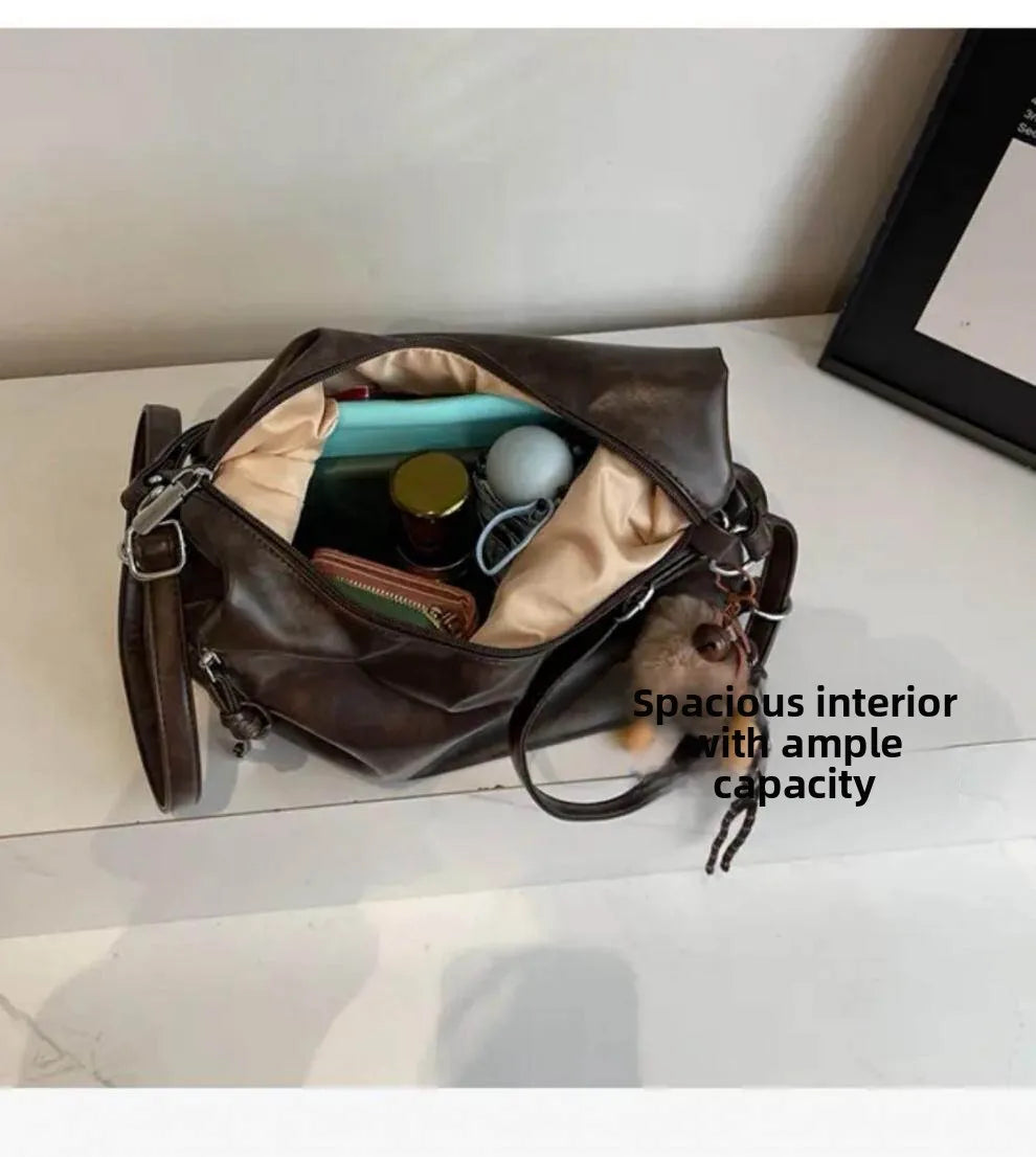 Retro Large Capacity Crossbody Shoulder Tote Bag for Women Commuter Bag 2025 New Luxury Minimalist High-End Feel PU Leather
