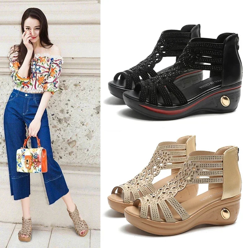 Ladies Shoes on Offer 2025 New Brand Fashion Zipper Women's Sandals Summer Elegant Ladies Roman Platform Wedge Heeled Sandals