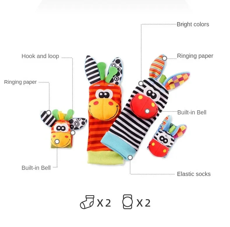 Baby Rattles Socks Toys 0 12 Months Newborn Infant Cartoon Plush Socks Wrist Strap Foot Finder and Wrist Rattles Toys for Babies