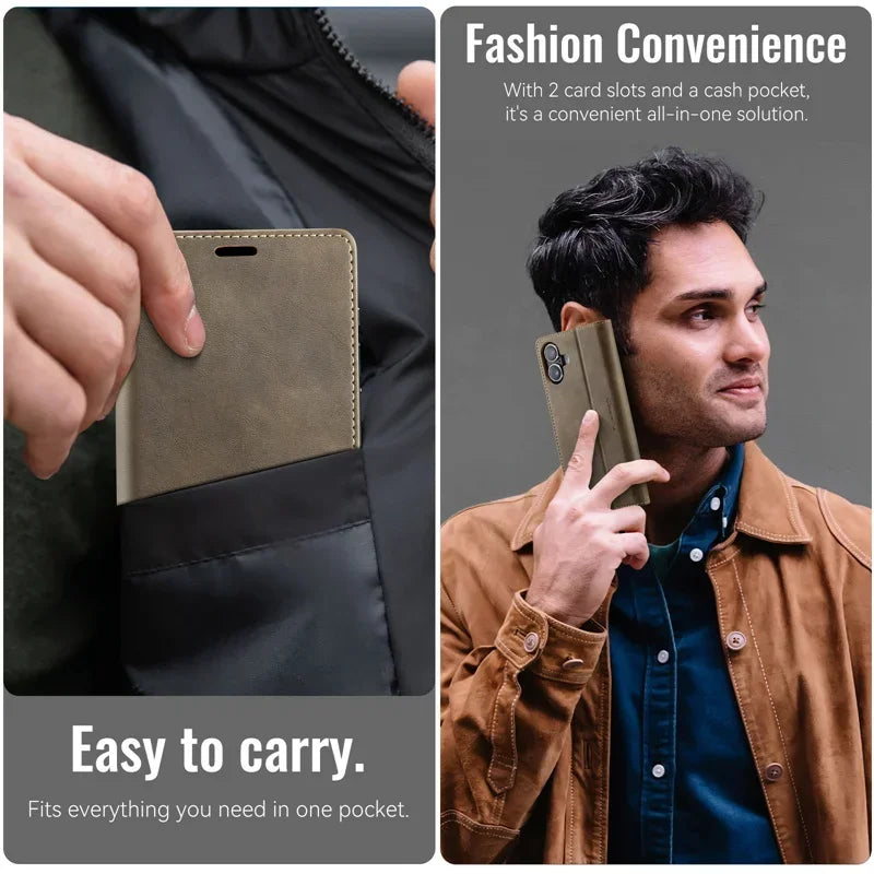 Magnetic Leather Wallet Card Phone Case For iPhone 17E 17 Air 16E 16 Pro Max 15 Plus 14 13 12 11 Flip Wireless Charging Cover