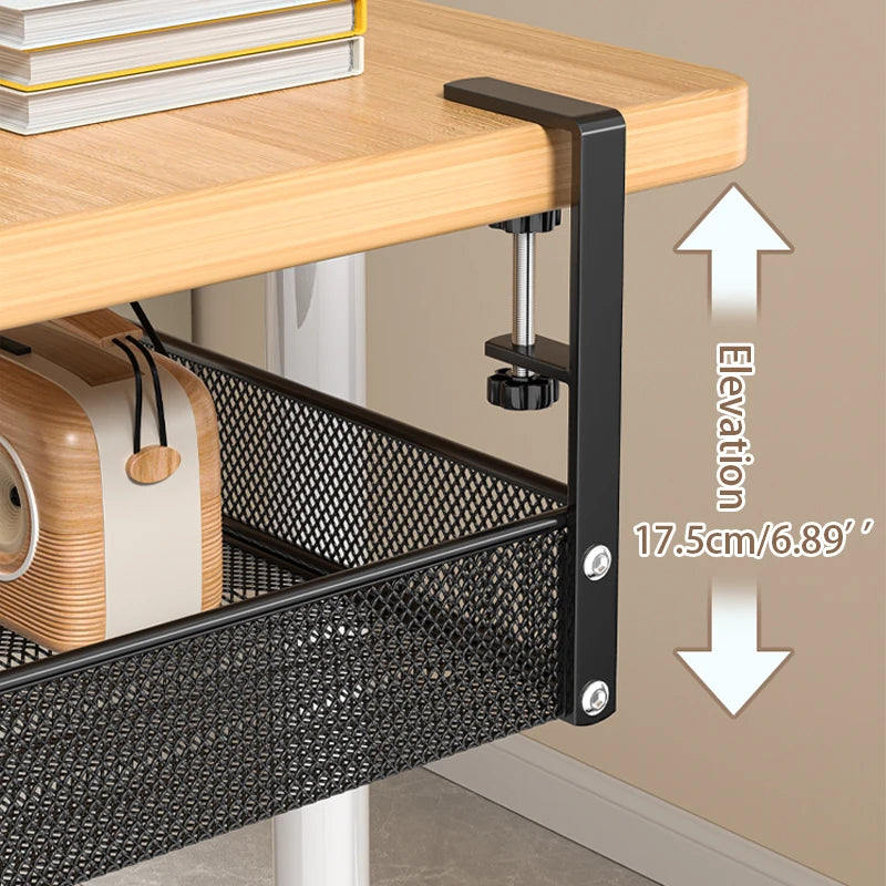 Under Desk Drawer Organizer Clamp-On, Mesh Metal Attachment, On or Under Desk Organizer for Office Supplies
