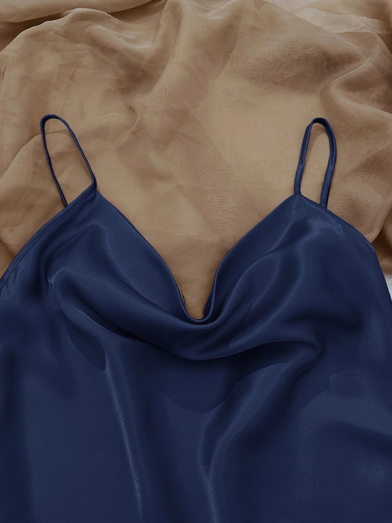 Solid Satin Pajama Set  V Neck Cami Top   Elastic Waistband Shorts Women's Sleepwear  Loungewear