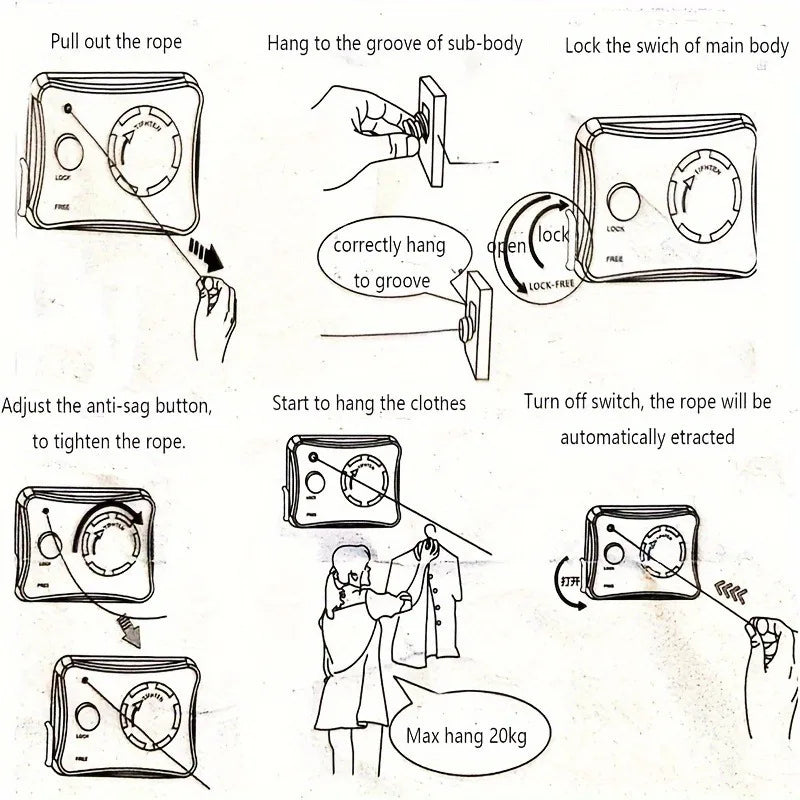 Retractable Clothesline 5M Anti-Sag Clothes Drying Laundry Line Indoor Space Saving Wall-Mounted Invisible Clothesline Ropes New