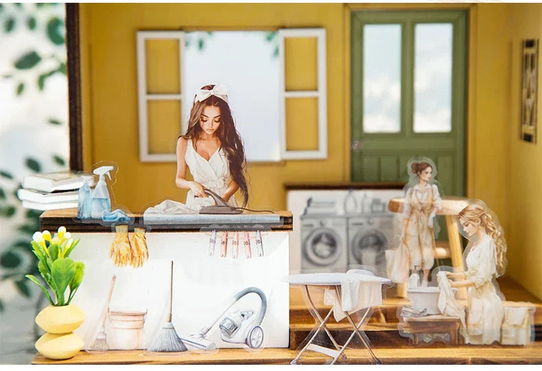 JIANWU 60mm*200cm Weekend Daily Series Vintage Character Life Landscaping Material Collage PET Tape Creative Journal Stationery