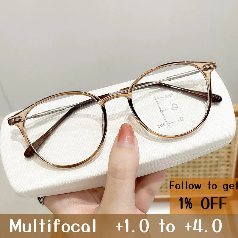 Intelligent Multifocal Reading Glasses Vintage Blue Light Blocking Prescription Presbyopia Eyeglasses Finished Near Far Eyewear