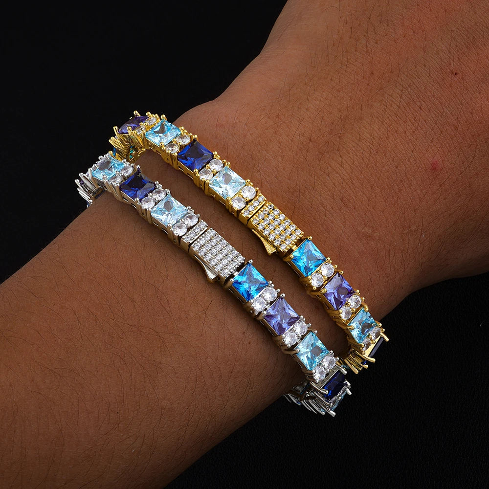 Hip Hop Iced Out Jewelry New 7MM Wide Inlaid Colorful Zircon Necklace Bracelet Fashionable Luxury Personalized Gift