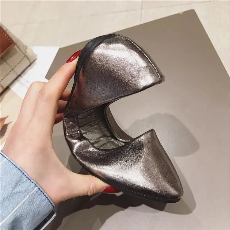 Women's Shoes Bright Surface Soft Leather Comfortable Flat Shoes Pointed Solid Color Shallow Mouth Single Shoe Zapatos Mujer