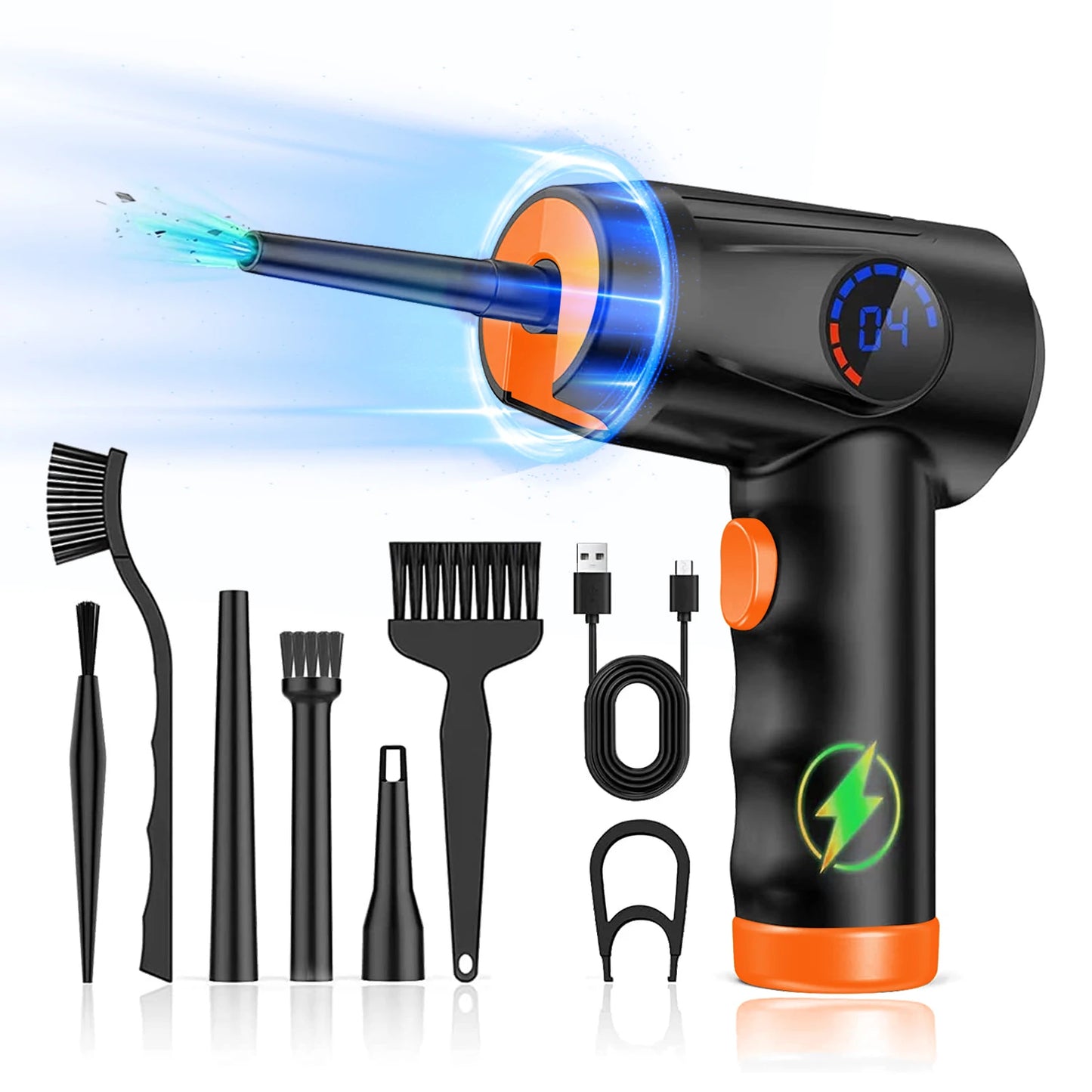 Portable Computer Cleaning Air Duster, Cordless Compressed Air Blower with LED Light for Computer Keyboard Cleaning