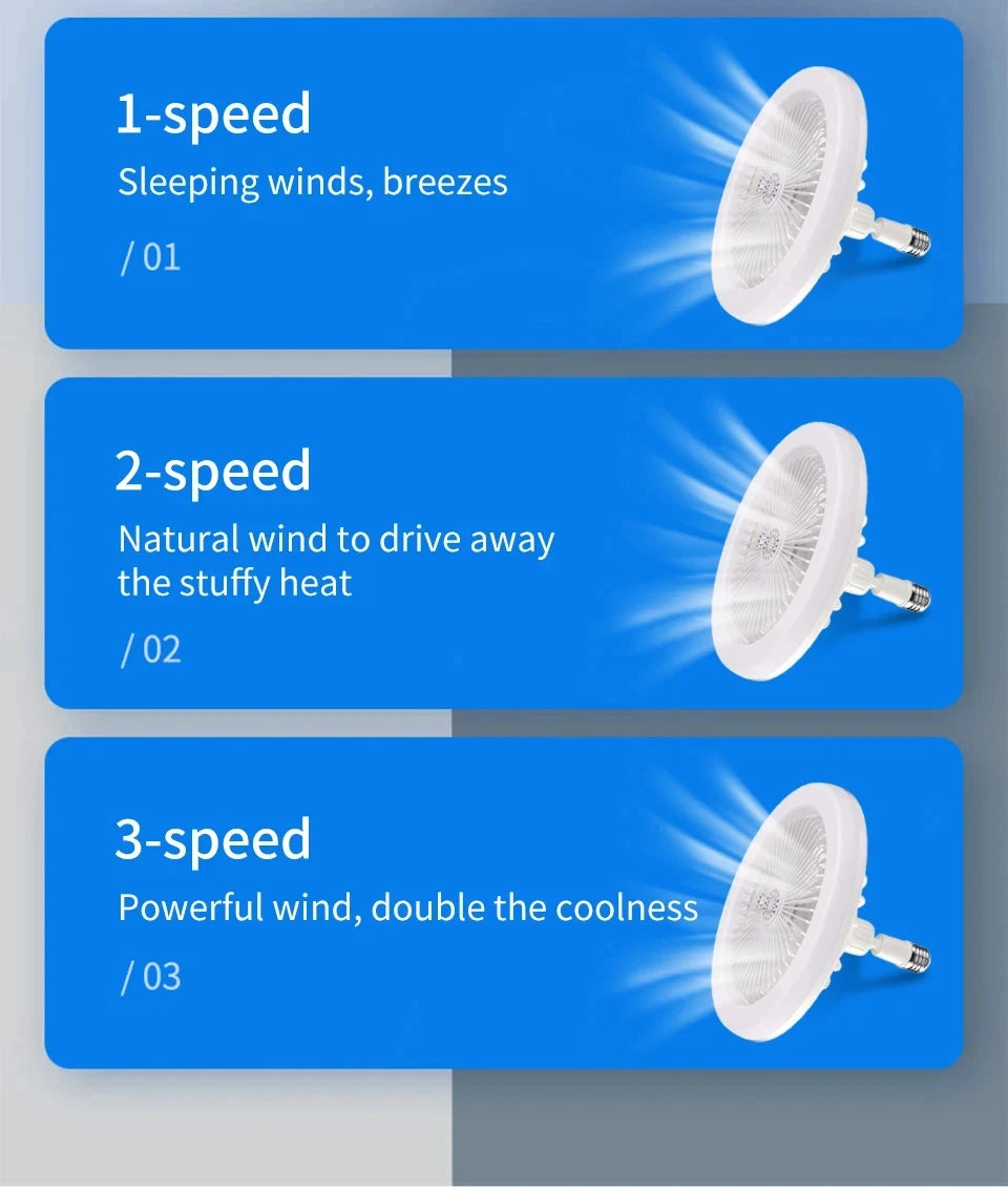 2 In 1 Ceiling Fan Lamps 3 Speeds Adjustable E27 Base Infinitely Dimmable for Living Room Bedroom Study LED Decorative Light
