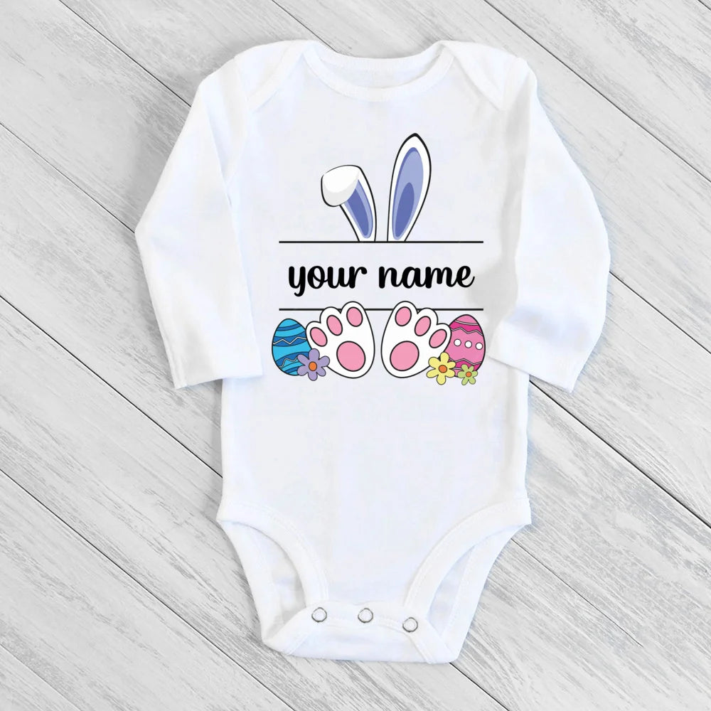 Personalized Easter Romper Easter Bunny Romper Custom Name Baby Girls Cute Outfit Newborn First Easter Party Clothes