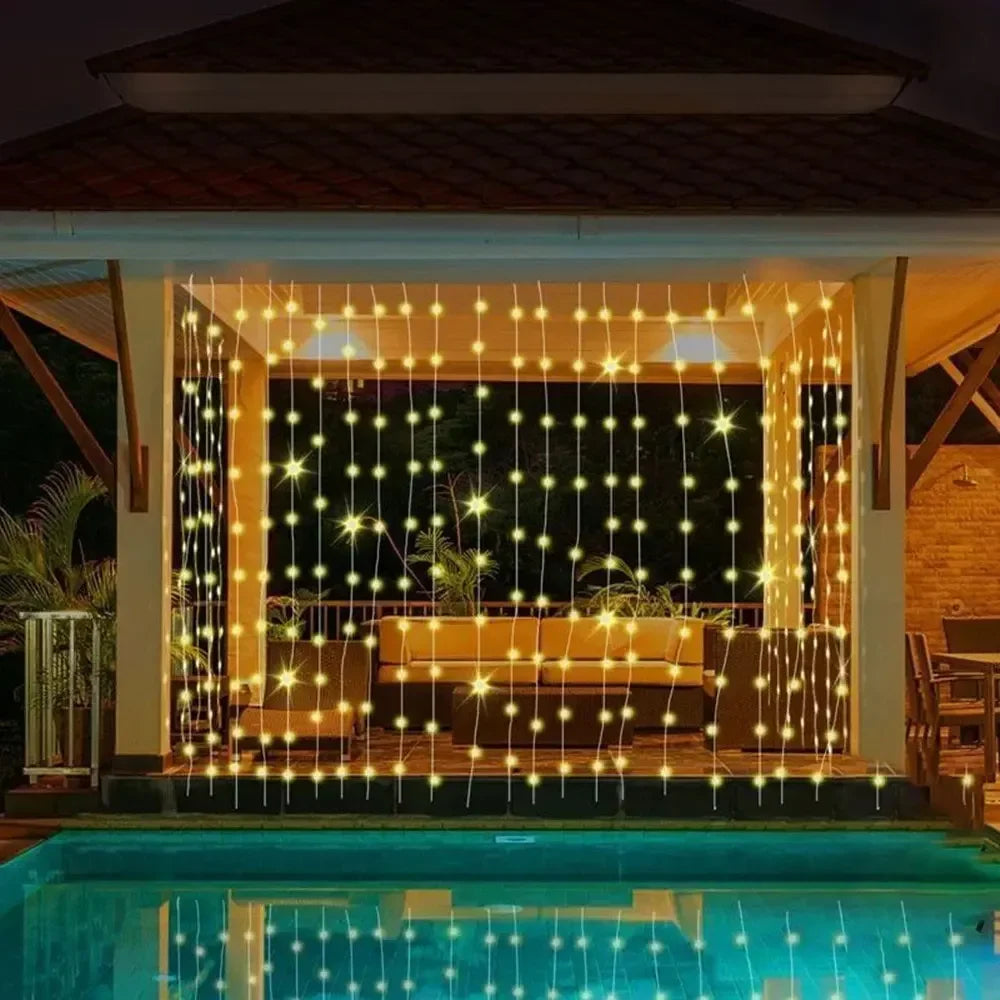 LED Solar Curtain Lights Outdoor Gardens Fairy Lamp Outside Courtyards Holiday Parties Christmas Decorations Copper Wire Lights