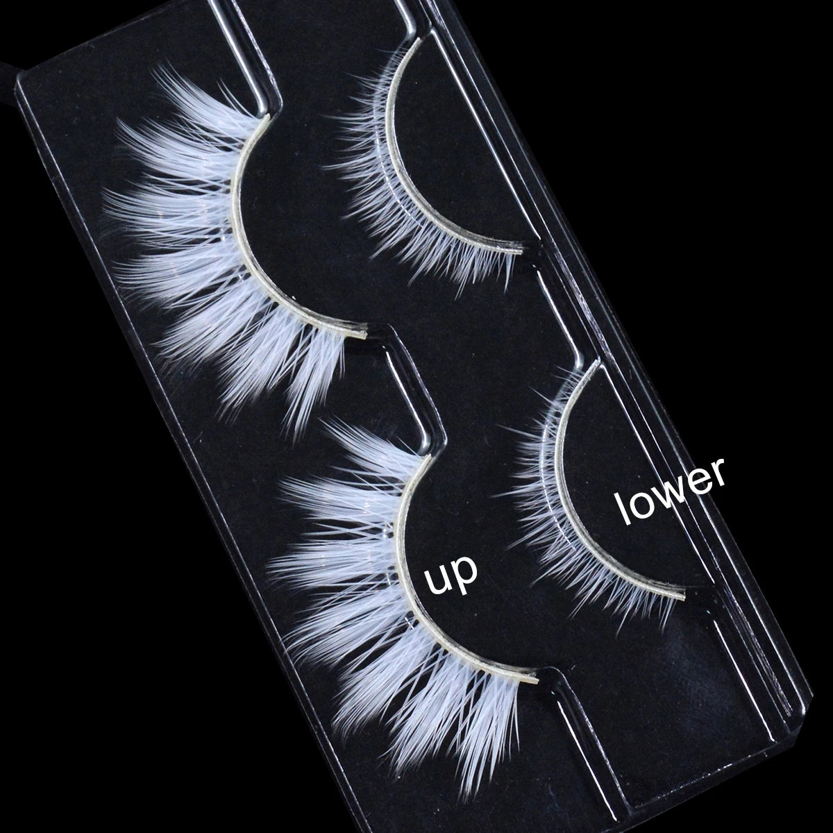 2 Pairs/Set 3D White Eyelashes Clear Band Snow Color Eye Lashes Cosplay Halloween Manga Lashes Makeup Up and Lower Bottom Lashes