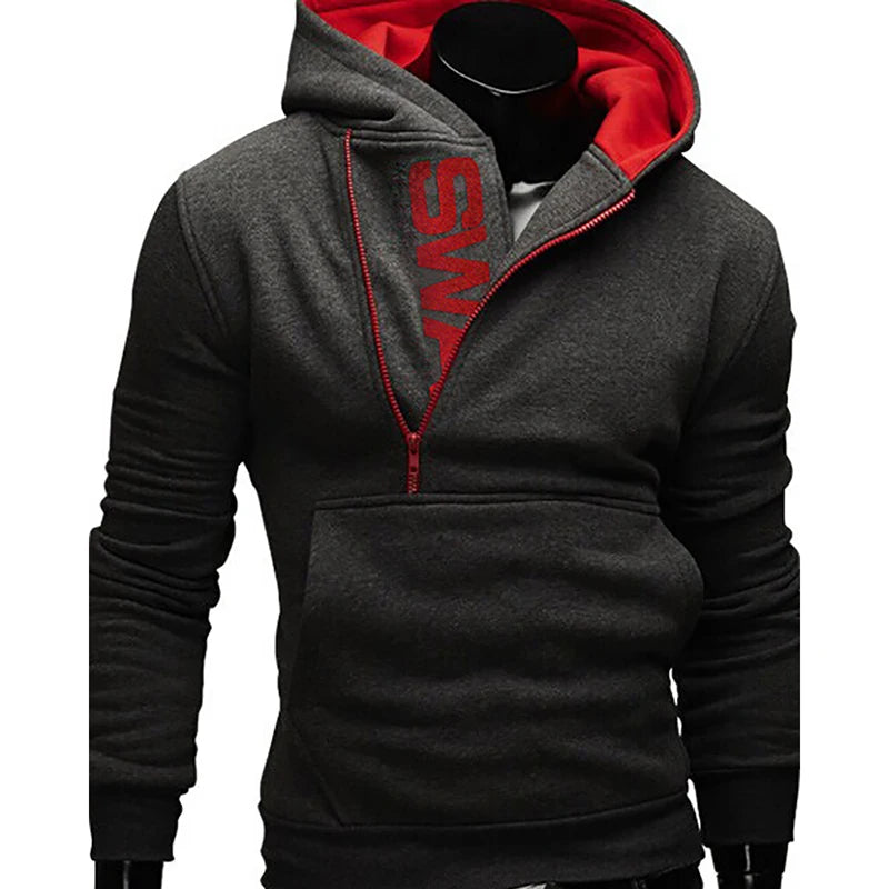 Men's Hoodies Long Sleeve Sweatshirts for Men Zipper Hooded Pullover High Neck Mens Sweatshirt Top Jacket Coat Black Sweater