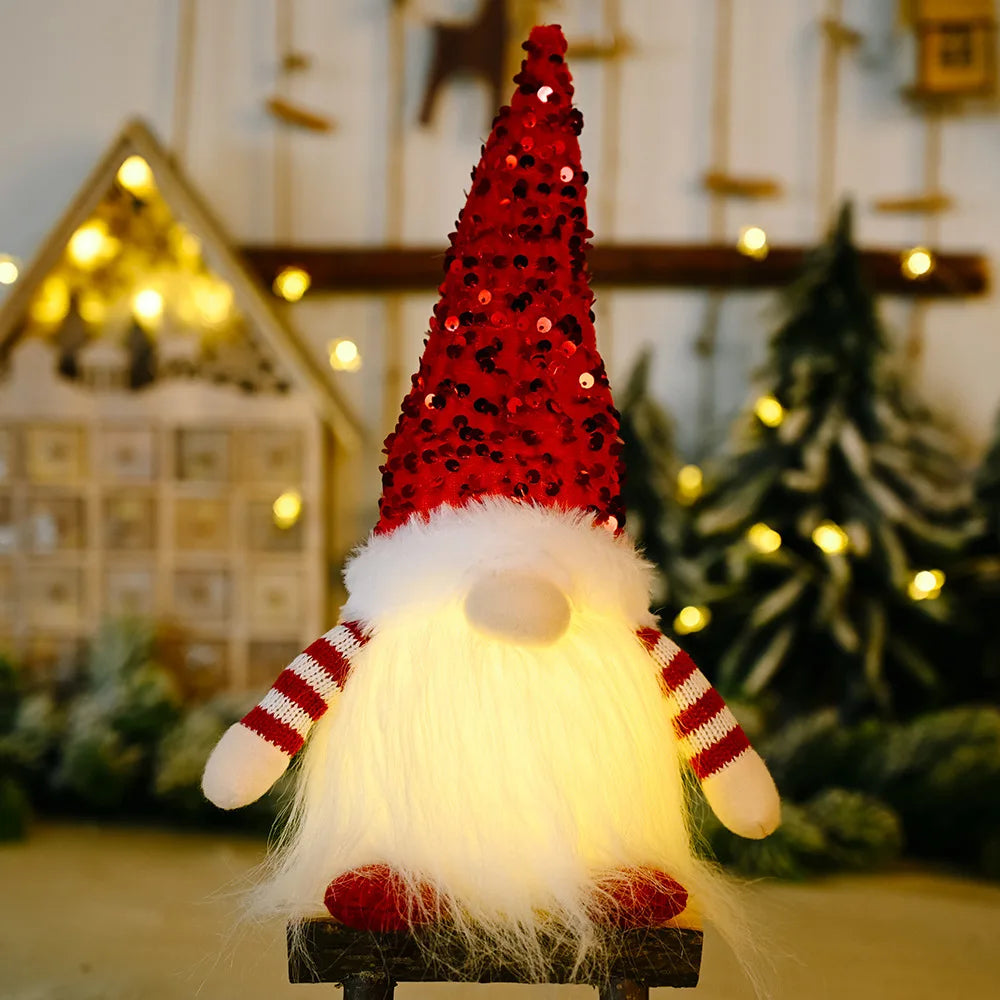 Christmas Gnome LED Night Light 2025 - Sequins Faceless Doll Ornament, Xmas Decor Gift for New Year Holiday
