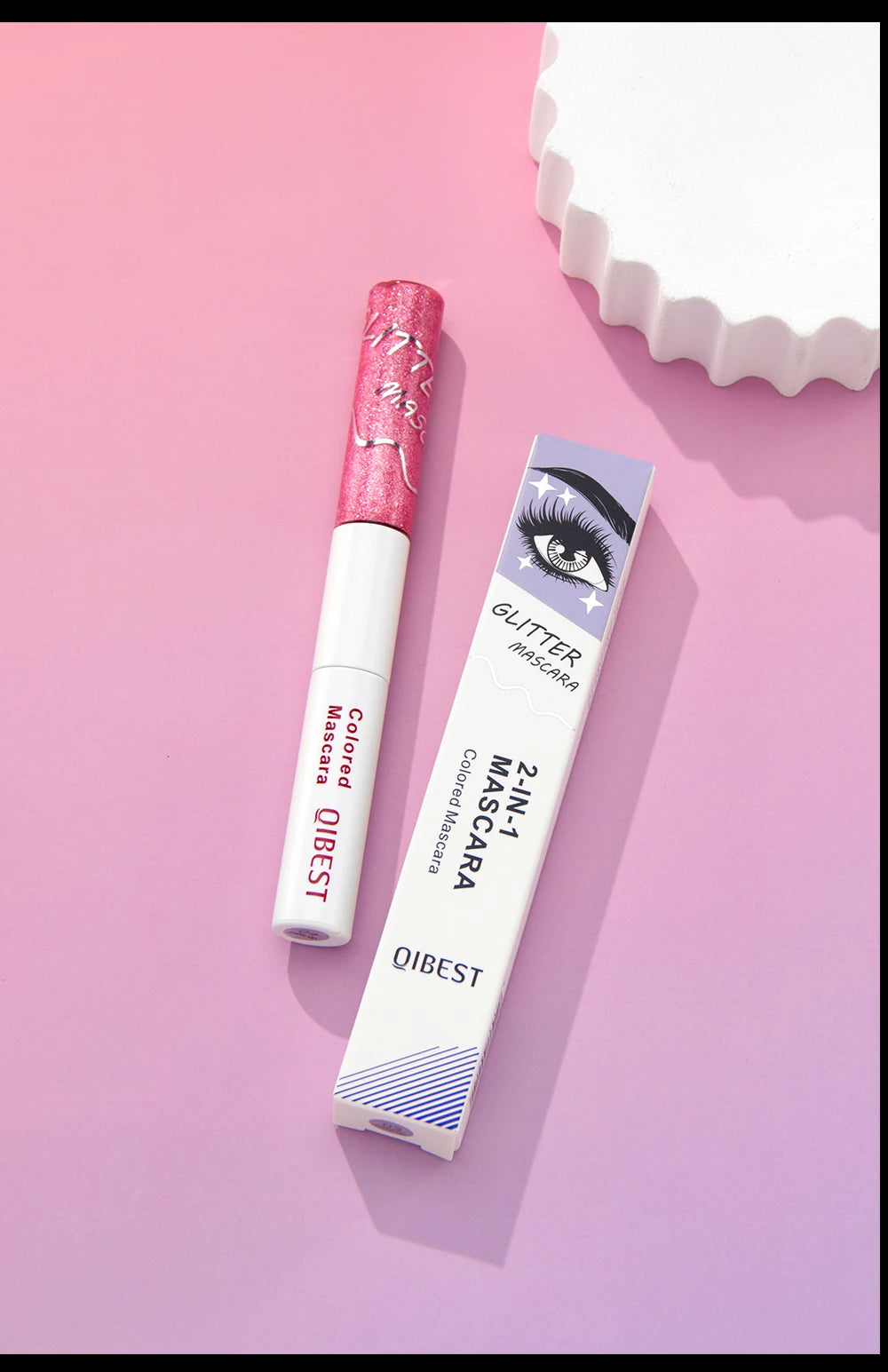 QIBEST Double Head Diamond Glitter Mascara Lasting Colored Mascara Eyelashes Pink Blue Green Red Brown Voluminous Mascara Rimel