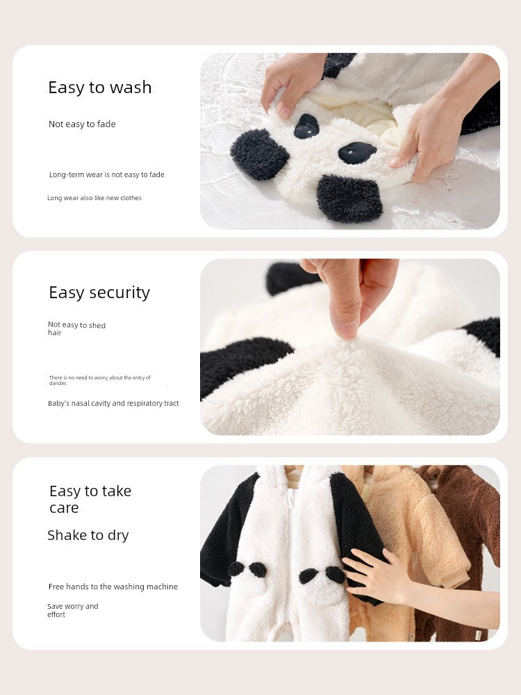 European Pregnant Woman and Baby Autumn and Winter Clothes Baby Going out Cotton-Padded Clothes Thickened Warm Jumpsuit Cute Double-Sided Velvet Outwear Romper