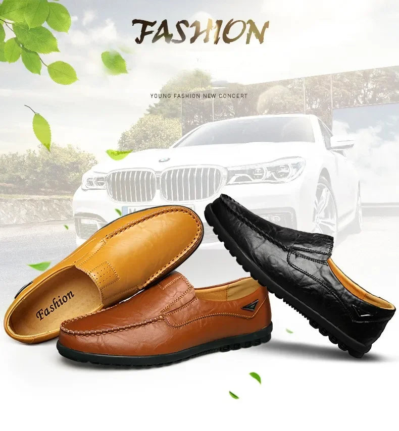 New Genuine Leather Men Casual Shoes Luxury Brand Mens Loafers Moccasins Breathable Slip on Black Driving Shoes Big Size 47