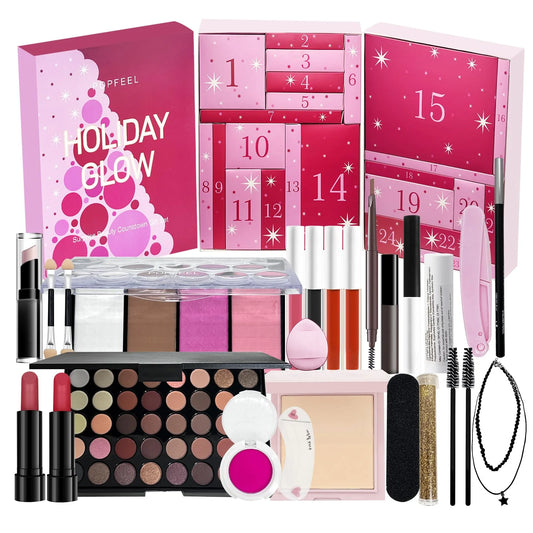 2025 Christmas Countdown Makeup Set Lipstick Eye Shadow Cosmetics 24pcs Holiday Beauty Advent Calendar Gift Box for Women Girls