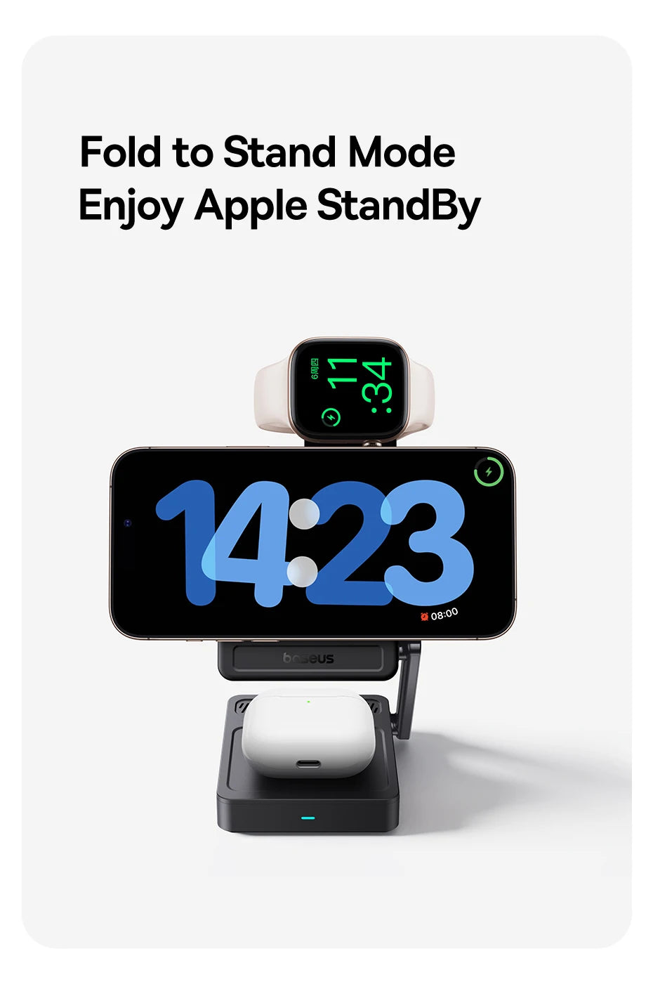 Baseus 3 in 1 Magnetic Wireless Charger Qi2.2 35W Fast Charging for IPhone 17 16 15 14 IWatch Earbuds AirPods Pro IWatch