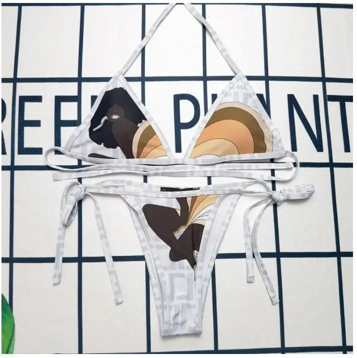 2025 Summer New Women's Outdoor Beach Swimsuit Sexy Hanging Neck Strap Split Bikini