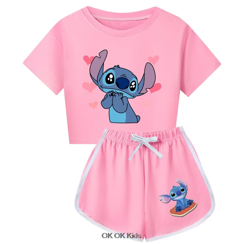 Summer Clothing Set Lilo And Stitch Toddler Boys Summer Pajamas Cotton Short Sleeve T Shirt+Shorts Costume Girls Sportswear Set