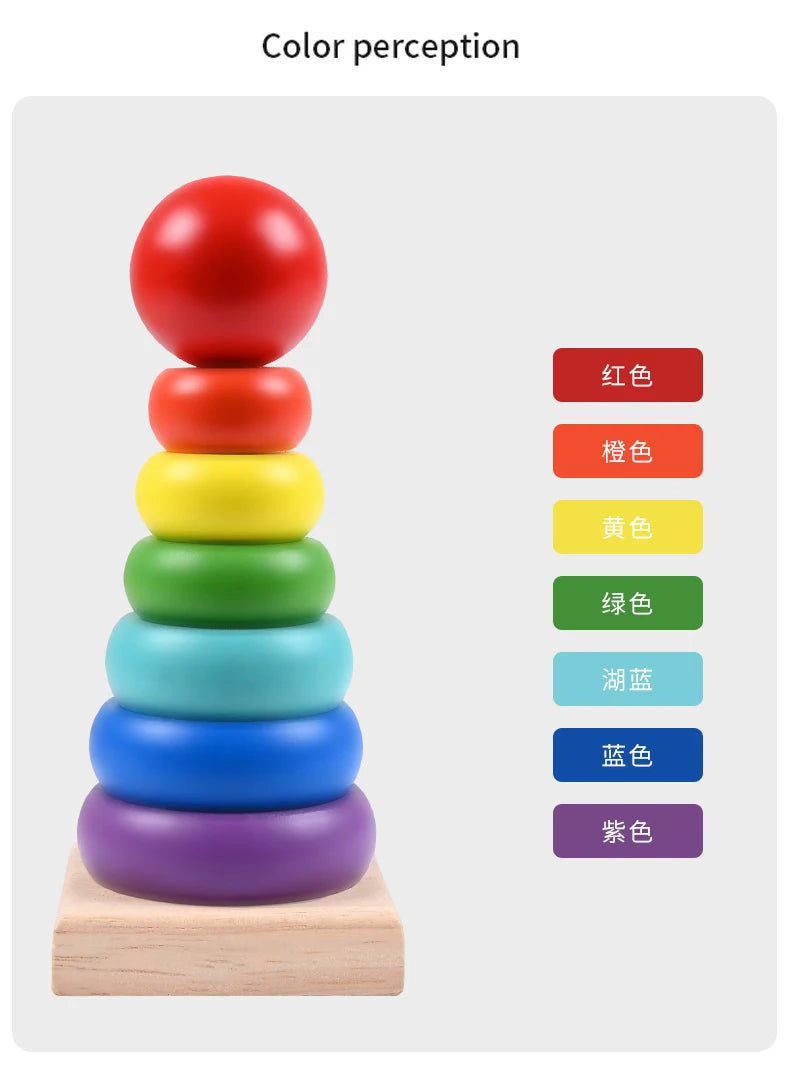 Rainbow Stacking Ring Tower Montessori Wooden Puzzle Toys Pyramid Nesting Blocks Geometric Games Children Early Education Toys