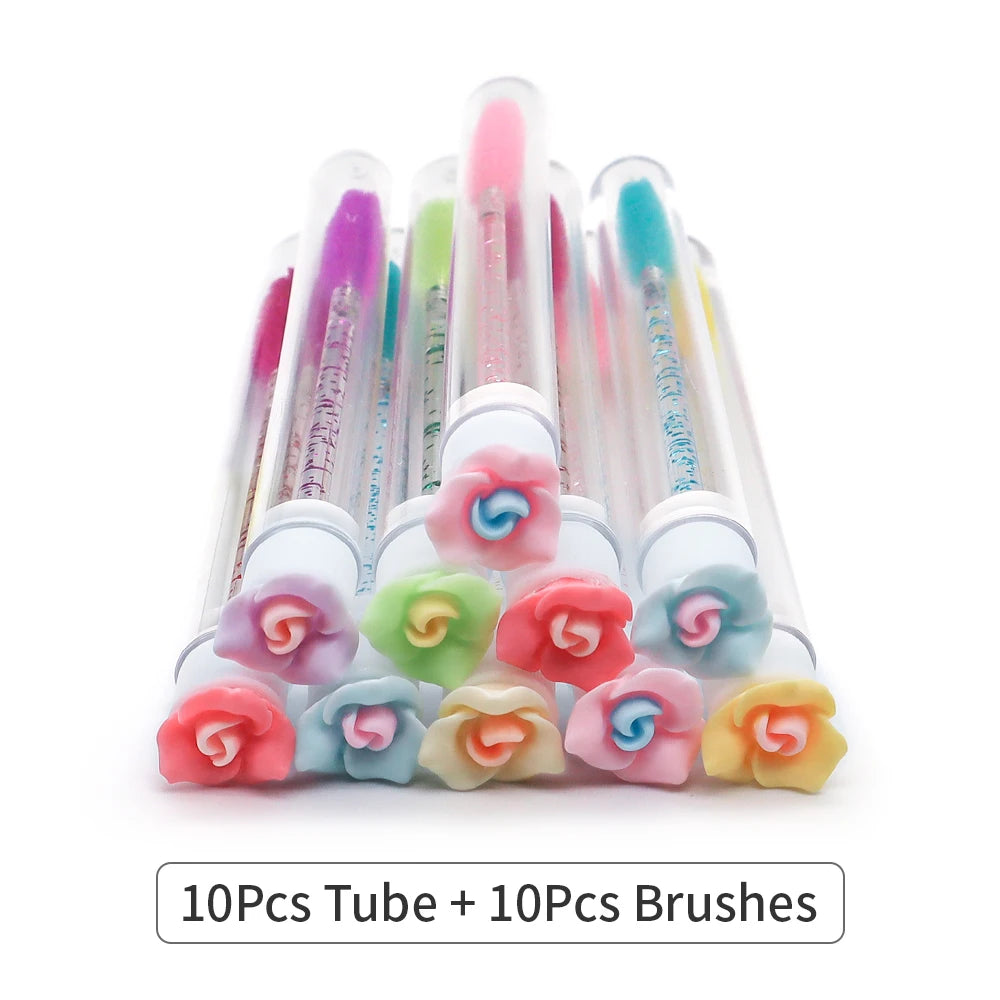 10/50Pcs Flower Eyelash Brush Tube Disposable Mascara Wands Tube Reusable Lash Spoolies Brush Dust-proof Cleaner Storage Tubes