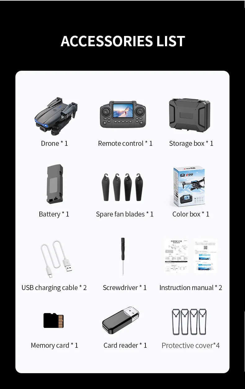 E99 PRO Drone Screen Control Aerial Drone High Definition Dual Camera Remote Control Aircraft, Folding Quadcopter Kid Gift