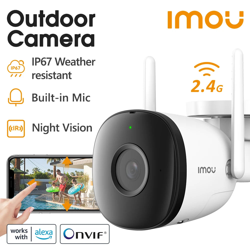 IMOU Bullet Security Camera 2.4GHz WiFi IP Camera Outdoor with IP67 Wi-Fi 6 Surveillance Camera Human Detection 24/7 Recording