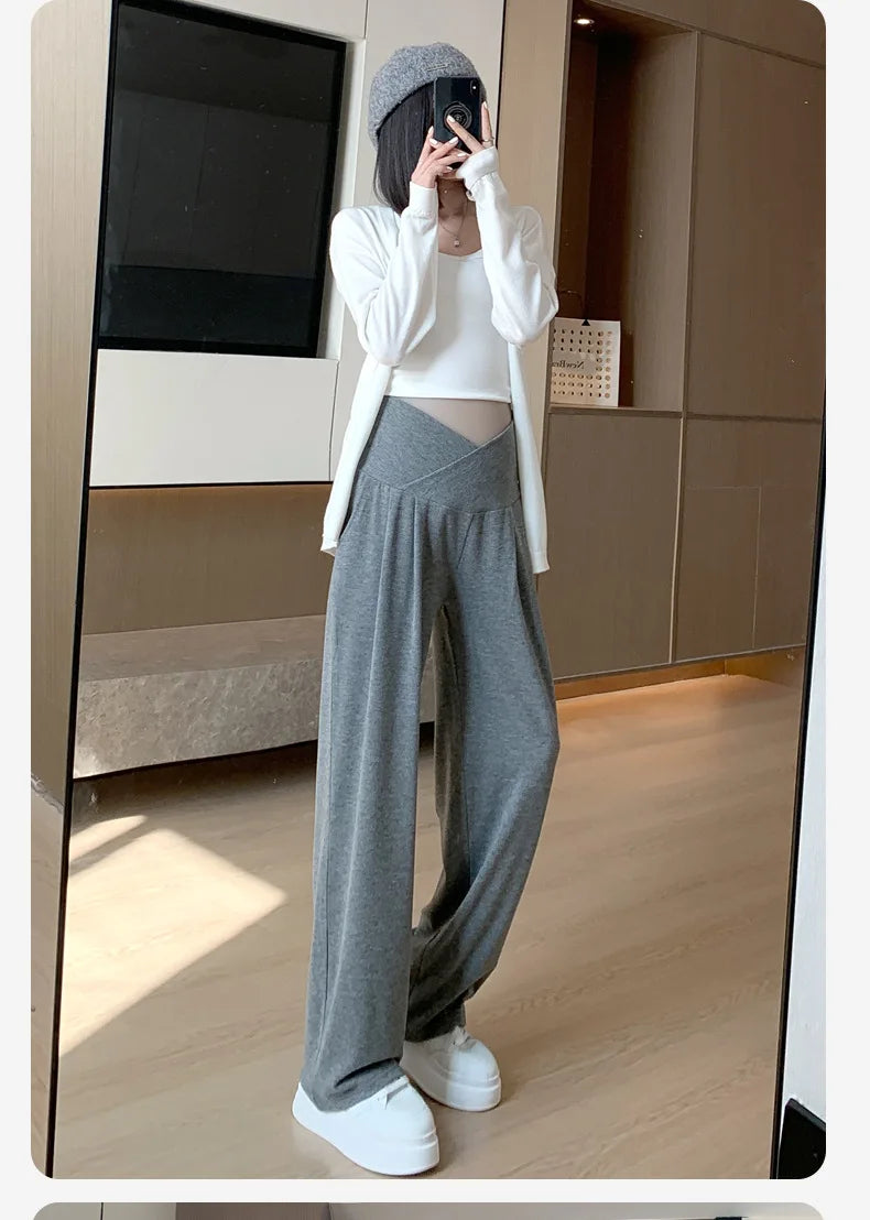 Maternity Pants Spring and Fall Wide-Legged Pants Low-Waisted Glutinous Pants Small Casual Straight Pants Maternity Clothing