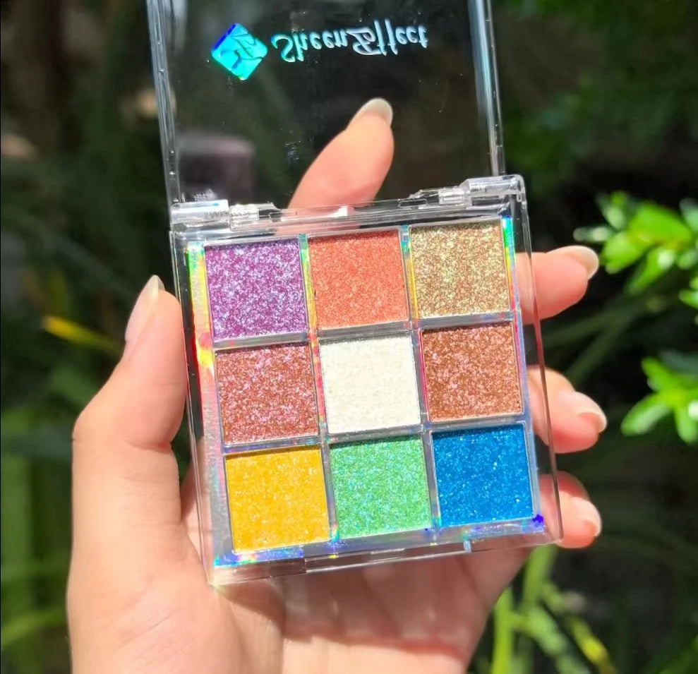 Sheeneffect 9 Colors Eyeshadow Palette Powder Glitter Shimmer Chameleon Blendable Fine Flash Easy to Wear Eye Makeup