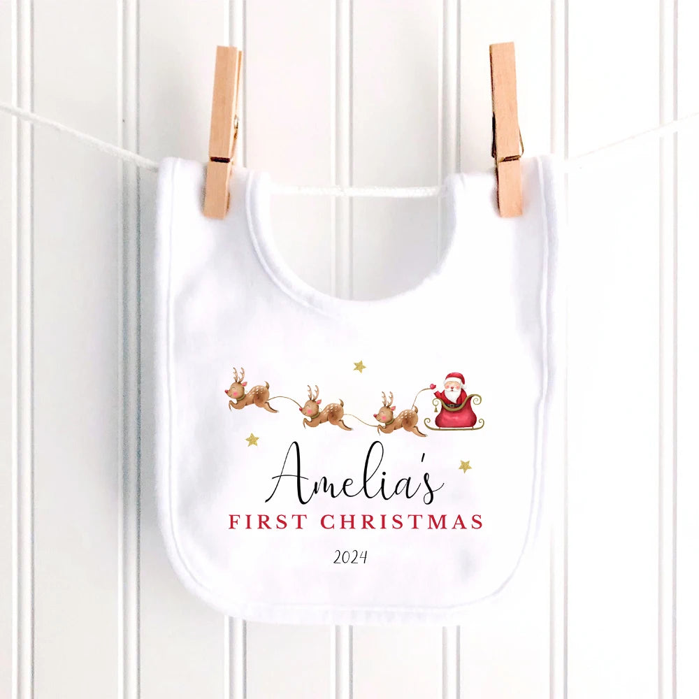 Personalised Babies First Christmas Sleepsuit & Bibs Babies 1st Xmas Gift Pyjamas 1st Xmas Babygrow Christmas Outfit for Baby