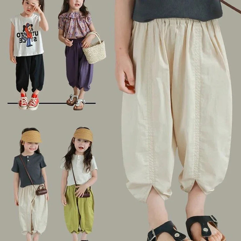 Boys And Girls Pants Japanese Korean Style Casual Loose Lantern Trousers Cropped Pants Summer Fashionable Children's Clothing