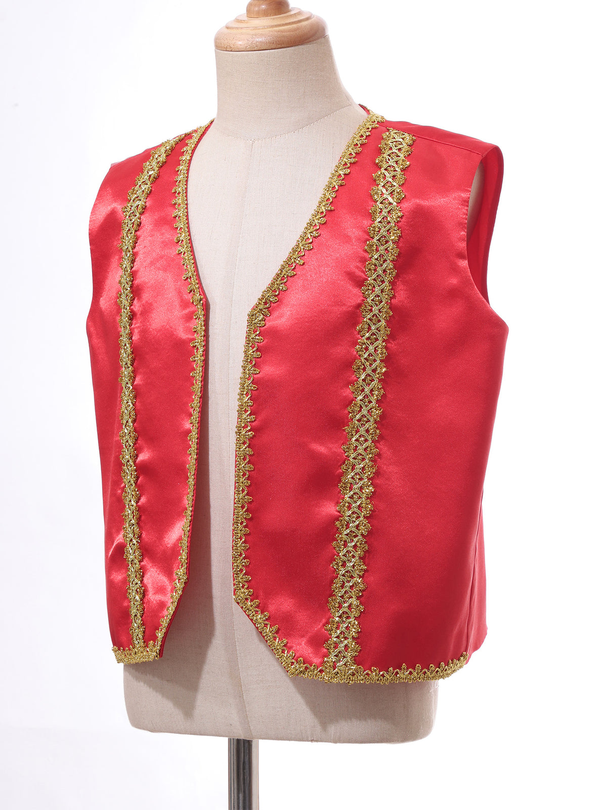 Kids Girls Boys Medieval Steampunk Costume Arabian Prince Sleeveless Golden Trim Waistcoat Vest Halloween Cosplay Fancy Dress Up
