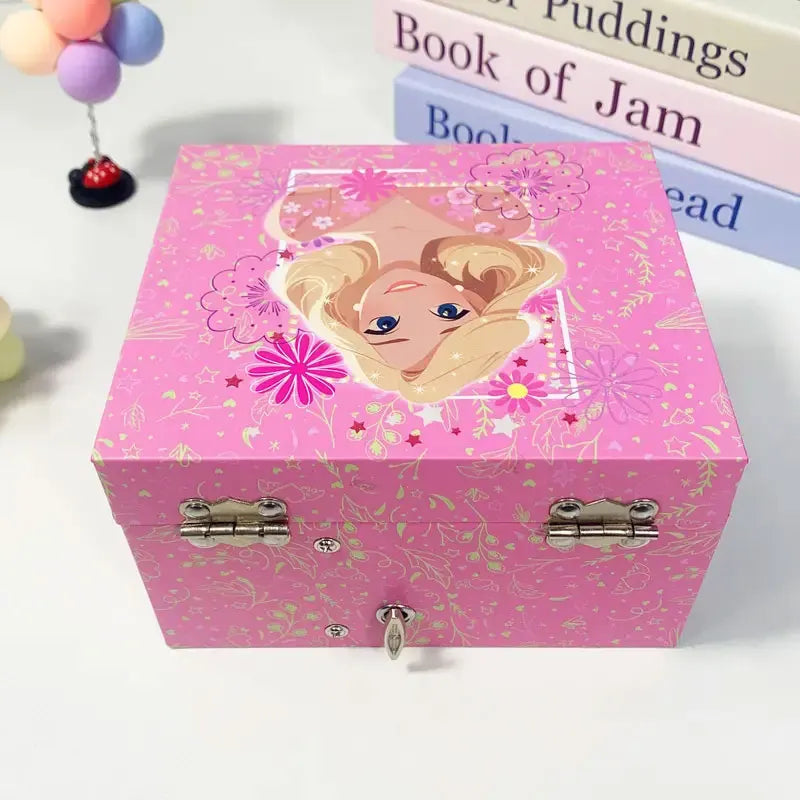 Music Jewelry Storage Box Glitter Powder Pink Princess Little Girl Gift Ring/Necklace/Bracelet/Earring Storage Desk Organizer