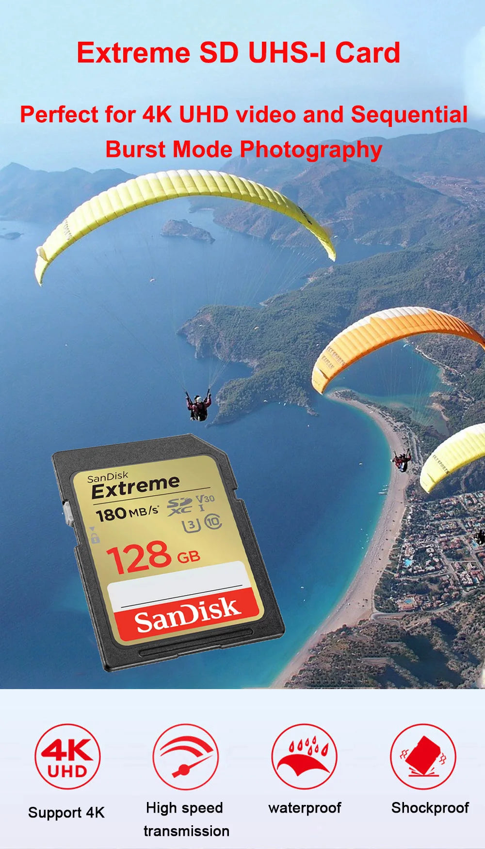 SanDisk Ultra/Extreme/Extreme PRO SD Card 256GB 128GB 64GB SDXC 32GB SDHC Memory Card C10 U1 U3 Carte SD Card  for Camera 4K UHD