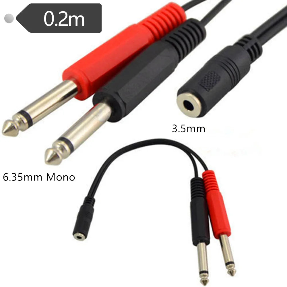 6.35 Mm Male To 2 6.35 Mm 3.5mm Female Adapter Cable 1/4 6.35mm Plug To Dual 6.35mm 3.5 mm Jack Y Splitter Stereo Audio Cord 0.2