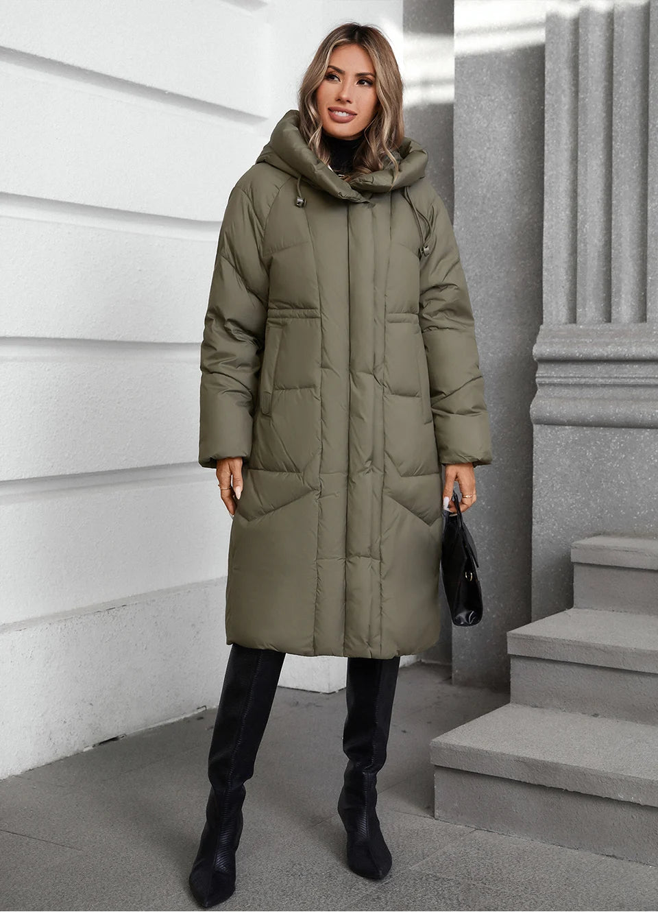 GASMAN 2024 Winter Down Jacket Women Long Classic zipper Design Pocket Stand Collar Hooded Slim Coat Women Parkas 88590