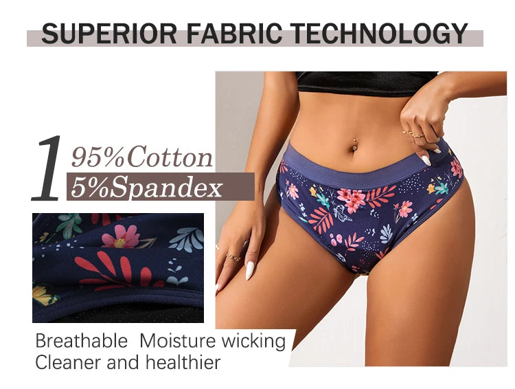 3PCS/Lot Girls Cotton Menstrual Panties For Teenager Printing Fabric Underwear 4-Layers Medium Flow Absorption Panties for Girls