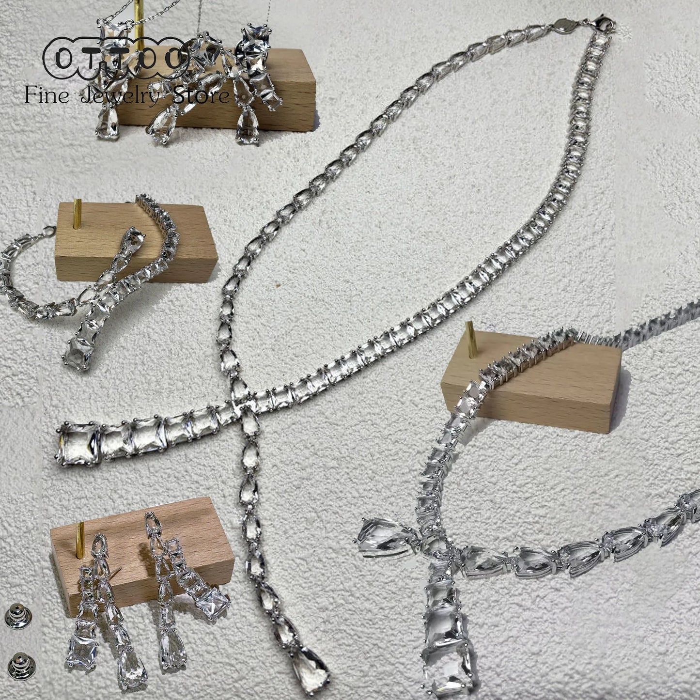 Original 2025 Geometric Charm Boutique Jewelry Set Women Zircon Crystal Necklace Bracelet Earrings Romantic Jewelry Gift