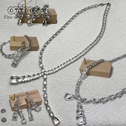 Original 2025 Geometric Charm Boutique Jewelry Set Women Zircon Crystal Necklace Bracelet Earrings Romantic Jewelry Gift