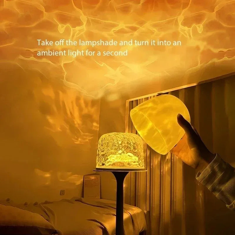 LED High Footed Desk Lamp with Water Ripple Projection Romantic Atmosphere Night Light for Couple Gift Indoor Bedroom